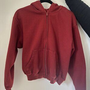 Skims Cotton Fleece Classic Zip Up Hoodie Merlot Size M